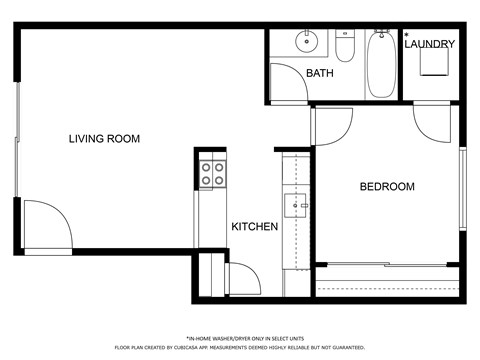 Floor plan for 1 bed, 1 bath, 650 sqft